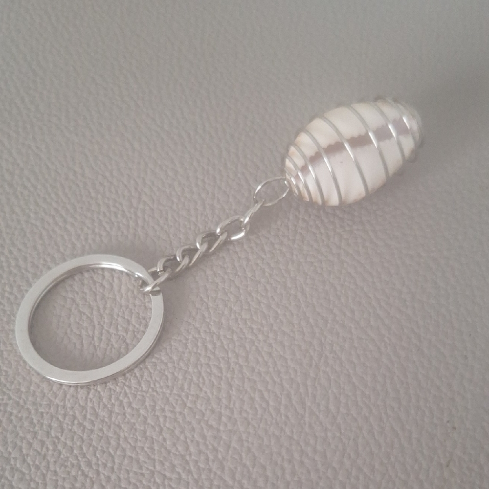 Caged Shell Silver and White Keychain